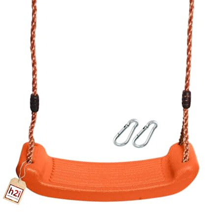 h2i Kunststoff‑Schaukelsitz 430×165×85 mm | PP‑Seil 2,0 m & Metallkarabiner | Für den privaten Außenbereich | orange