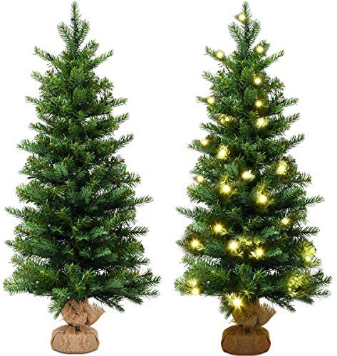 DREAMADE 90 cm Beleuchteter Weihnachtsbaum, Künstlicher Christbaum mit 50 LED Lichtern, Dekorativer Tannenbaum mit 3 Modi Timer, Weihnachtsdekoration Tischweihnachtsbaum für Zuhause Büro