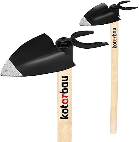 KOTARBAU® Azada de jardín Herzblatt 105 x 110 mm, 2 dientes con mango, 60 cm, azada combinada para malas hierbas, herramienta de jardín para trasplantar, deshierbe, cuidado del jardín