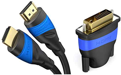 KabelDirekt - HDMI DVI Adapter - TOP Series & 3 m – 4K HDMI-Kabel (4K@120Hz und 4K@60Hz – High Speed mit Ethernet, kompatibel mit HDMI 2.0/1.4, Blu-ray/PS4/PS5/Xbox Series X/Switch, Schwarz)