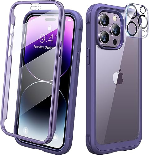 Diaclara Designed for iPhone 14 Pro Max Case 6.7’’, Full Body Rugged Phone Case w/Built-in Sensitive Anti-Scratch Screen Protector+9H Tempered Glass Camera Lens Protector(Royal Purple)