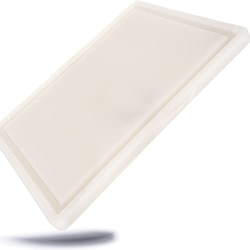 Gastronette Schneidbrett Hackbrett Küchenbrett extra dick rutschhemmende Füße Schneidebrett Küchen Steak Brett mit Saftrinne Tranchierbrett HACCP Konformität weiß 60x40x2 cm Kunststoff BPA free