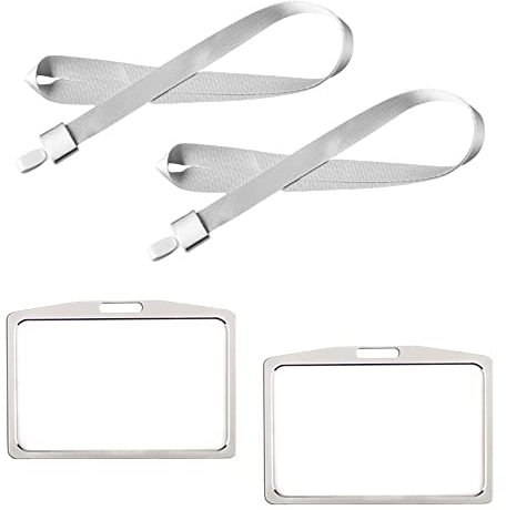 Pamtns Ausweishalter Aluminium 2 Stück Id Kartenhalter mit Nackenband Kartenhülle Ausweishülle mit Schlüsselband Abzeichenhalter Identifikation Kartenhalter für Arbeitskarte Schule Silber