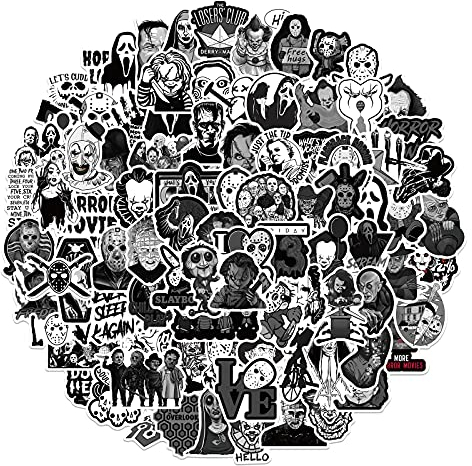 chamvis 100 pegatinas de película de terror, impermeables, para portátil, botella de agua, teléfono móvil, equipaje