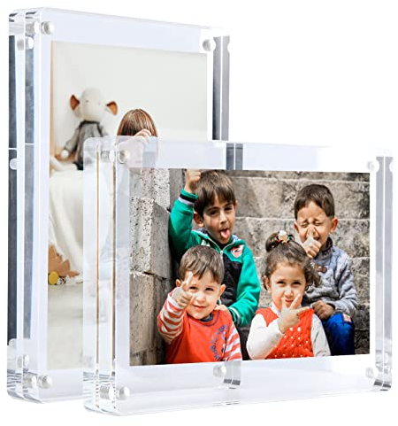 WOUMON 10 x 15 cm Acryl Fotorahmen,Transparenten Magnetische Bilderrahmen, Doppelseitiger Rahmenlose Rahmen - 2er Pack (Stil1)