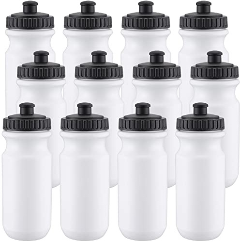 Mimorou 12 Pack Sports Squeeze Water Bottles 20 oz with Easy Open Push/Pull Cap Leak Proof BPA Free Plastic Water Bottles for Bike Cycling Fitness Yoga Camping Workout Outdoor(White)