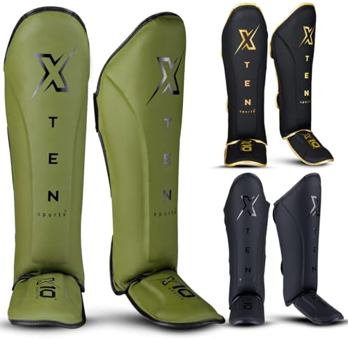 XTEN Schienbeinschoner für Kickboxen, Muay Thai, MMA und Training Pads, Maya Hide Leder Spann Schaumstoff Schutz Bein Fußschutz für Kampfsport, Sparring, BJJ und Boxausrüstung