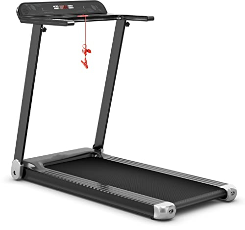 GYMAX Klappbar Laufband mit 12 voreingestellten Programmen, elektrisches Laufband mit LCD Display & Bluetooth, Laufbänder bis 90kg belastbar inkl. Sicherheitsschlüssel, für Büro & Hause (Silber)