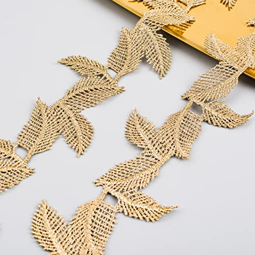 URROMA Blattgoldfarbene Spitzenborte, 4,5 m, 4 cm breit, goldfarben, Hochzeit, formelle Anlässe