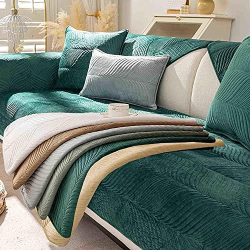 FASCINATDECO Sofa/Couch überzug/überwurf, Sofaschoner rutschfest, Super Weicher Samt Sofabezug für Sofa L Form/U Form/Ecksofa 3/2/1 Sitzer, Sofaschutz Hund Washable Sofahusse (70x150cm,Dunkelgrün)