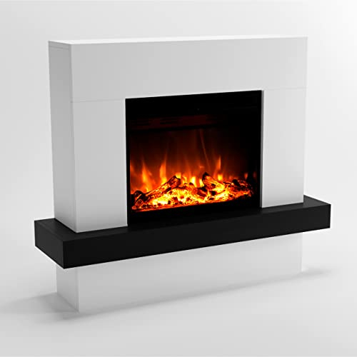 GLOW FIRE Elektrokamin mit Heizung und Kaminfeuer (Standkamin Pandora) - elektrischer Kamin mit LED-Feuer in 3 Farben, Heizlüfter, Holz-Deko & Fernbedienung, 114x97x32 cm, Weiß