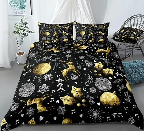 MAQUE Schwarz BettwäSche Set Elch BettwäSche 135x200, WendebettwäSche und Kissenbezug 80x80, Weiche & Angenehme & Atmungsaktive Mikrofaser BettwäSche-Sets mit ReißVerschluss