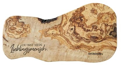 Exklusives Olivenholz Schneidebrett von NATUREHOME mit persönlicher Botschaft: Du bist mein Lieblingsmensch ? Ein Frühstücks- und Vesperbrett der Extraklasse!