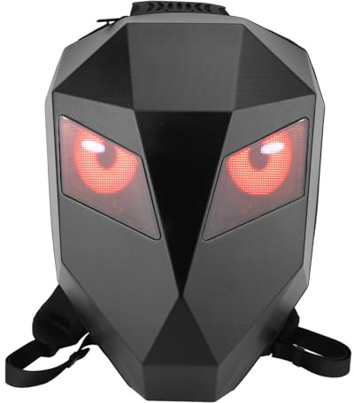 LED Motorcykel Ryggsäck, Cool LED Eyes Ridryggsäck med DIY Programmerbar Färgskärm Stor Kapacitet Hårt Skal Vattentät Hjälm Ryggsäck för Män Reser Camping