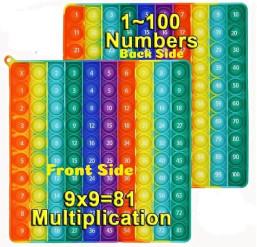 RANZAH Pedagogisk Fidget Pop Leksak, Multiplikationstabell 1–100 och 9 x 9, silikon regnbåge, fyrkantig form, för barn och vuxna 3+ år