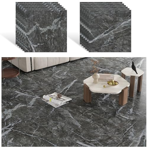 VEELIKE PVC Bodenbelag Marmor Aschbrauner Moderne Vinylboden Selbstklebend Bodenfliesen Marmoroptik Grau PVC Boden Marmor Vinyl Fliesen Badezimmer Wasserfest Küchenfliesen Garage 30cm×30cm 12 Stück