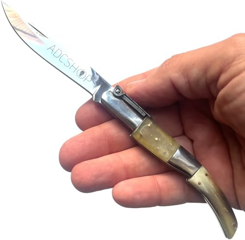ADCSHOP Arabiskt hjorthornsfickkniv - 18,30 cm - blad av 3Cr13Mov-stål, 8,00 cm - handtag av hjorthorn 10,30 cm - vikt 67,40 g - Portabilitet och Daglig Användning.