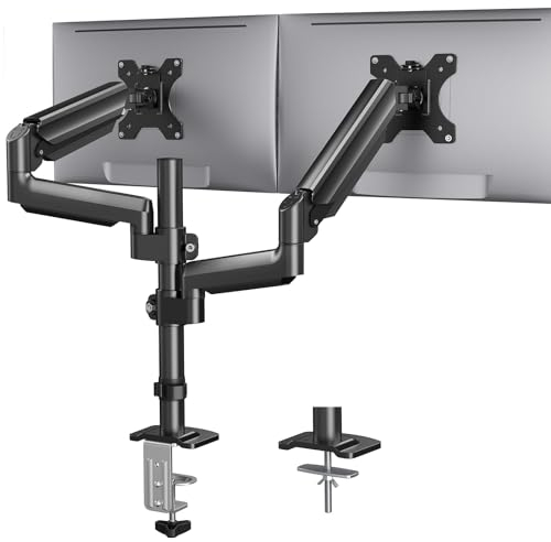 HUANUO Monitor Halterung 2 Monitore 13 bis 32 Zoll, Höhenverstellbare Bildschirmhalterung mit Langem Arm, VESA 75/100mm, Erhöhte Tragfähigkeit 2-9 kg, 2 Montageoptionen