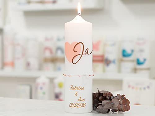 meinkerzenshop Hochzeitskerze LÜBECK personalisiert mit Namen und Datum, individuell und mit Echtwachs handverziert