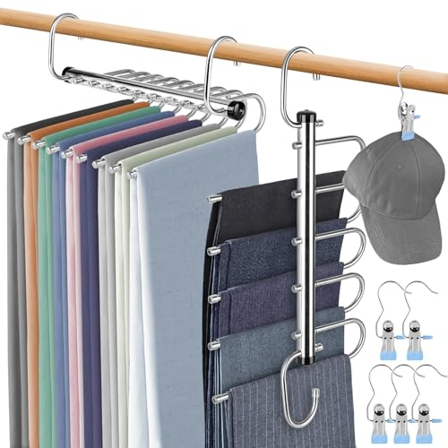 Kleiderbügel Hosen platzsparend GIOVARA 2 Stück 9 In 1 hosenbügel platzsparend, kleiderbügel mehrere Hosen, Multifunktional Hosenhalter, für Hosen, Schals, Jeans, Kleidung, Handtücher mit 6 Klamme