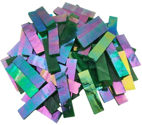 4 x 1 cm schillerndes Buntglas-Streifen, 200 ml, handgefertigte Glasmosaikfliesen für Bastelarbeiten, Teller, Bilderrahmen, Blumentöpfe und mehr, Mosaik-Dekoration