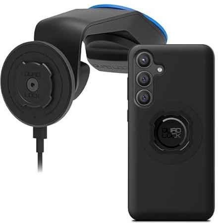 Quad Lock Windscreen/Dashboard Car Phone Holder with MAG Wireless Charging Head V2 and MAG Phone Case for Galaxy S24 Plus