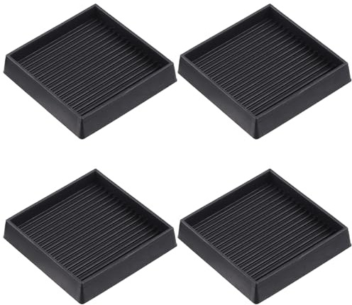 Keadic Non-Slip Rubber Caster Cups Assortment Set, Round and Square Anti Slide Leg Coasters Floor Protector Furniture Pads for Piano Sofa Bed Chair Couch Stoppers (3 * 3 Inches, Square-Black)