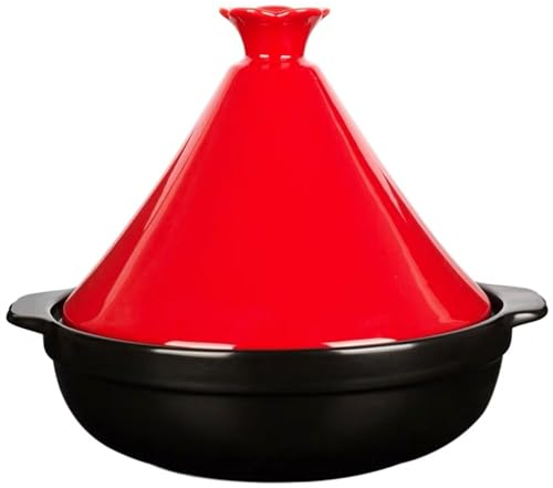 LVYUDS Tagine Pot Moroccan for Cooking, Ceramics with Tapered Lid 1.8 Quart Tajine Compatible with Gas Stove Japanese Braised Claypot Rice(Color:Red)