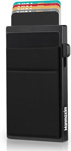 Manmaxim Kartenetui Herren mit Münzfach und TÜV-geprüftem RFID-Schutz, Slim Wallet Geldbörse Herren Klein Mini Portmonee Herren, Card Holder Geldbeutel Kartenhalter, Wallets for Men Schwarz