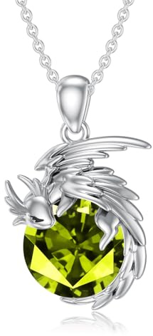 SLIACETE 925 Sterling Silber Drachen Kette für Damen Rosenquarz/Mondstein/Geburtsstein und Drachen Anhänger Kette Silber Drachen Halskette Drachen Schmuck Geschenk für Drachenliebhaberin