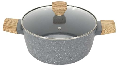 COOK CONCEPT - KC25401, Faitout en Aluminium forgé 28 cm avec revêtement antiadhésif, Design élégant et Manche Effet Bois, Conçu pour ragoûts et légumes, Gris Marron