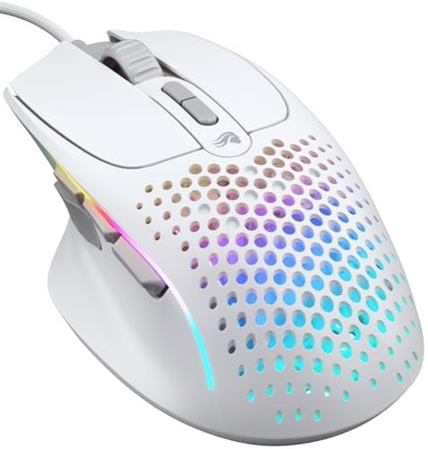 Glorious Gaming Model I 2 Wired Gaming Mouse: 9 Programmable Buttons (2 Swappable), 66g Superlight, 26k Optical Sensor, 80M Click Rated Switches, MMO/MOBA/FPS, Side Thumb Rest (White)