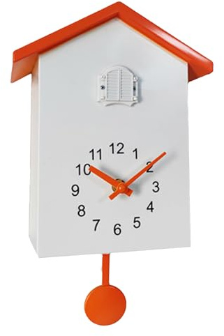 Reloj de cuco reloj de pared moderno reloj de cuco con péndulo, relojes de cuco con función de descanso nocturno, para el hogar sala de estar cocina oficina decoración vintage reloj de cuco (Naranja)