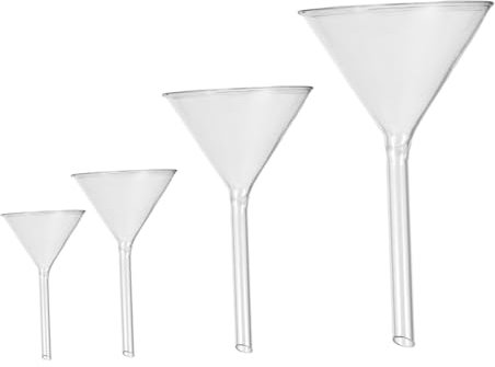 PHENOFICE Imbuto Triangolare in Vetro a Collo Corto, Set 4 Pezzi Stelo Resistente, Alta Resistenza Agli Acidi e Shock Termici, Per Trasferimento Liquidi in Laboratorio e Piccole Bottiglie