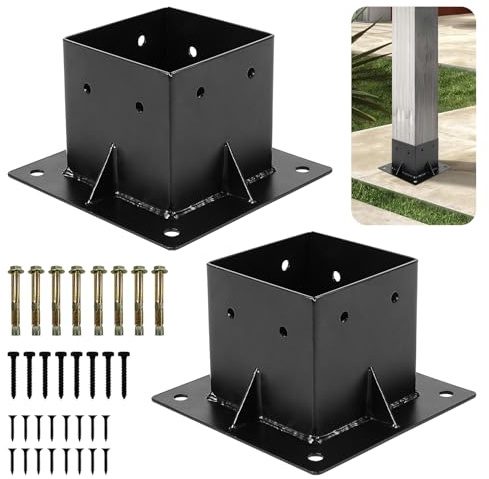 4x4 Post Base Brackets, 2 pcs Deck Post Base Fit 4x4 Post (Actual Size 3.6x3.6) Fence Post Brackets for Deck, Railing, Mailbox