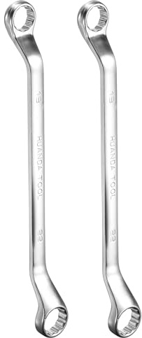 sourcing map 2pcs Offset Extra Long Box End Wrench 19 x 22 mm Metric 12 Point 45 Degree Offset Double End Box Ratcheting Wrench CR-V Polished Long Spanner Tools