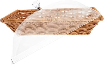 Alipis Small Tea Color Woven Bread Basket Lid, Food Tray for Fruit and Pastries, Desktop Organizing Basket for Kitchen and Party Serving