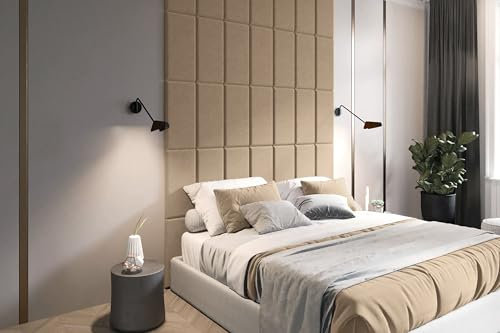 Dimex Samt Wandkissen BEIGE RECHTECK - Stoff Polsterpaneel Schlafzimmer Wohnzimmer Bett Wandpolster - Bettkopfteil Lendekissen Modern Luxus Gepolstert Polster Paneel | 60 cm x 30 cm