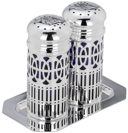 SILBERKANNE Par de esparcidores con bandeja de color azul higiénico, rectangular, 9 cm, plata de primera calidad, chapado en plata