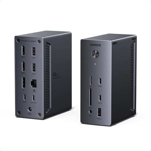 UGREEN Docking Station, Triple 4K Display (2x HDMI+ DP), 14-Port USB-C Dock, 100W Max Charging for Laptop, 27W Max USBC, 10Gbps USB-C/A, 170MB/s SD, Ethernet, Audio, 140W Power Supply for Dell, HP