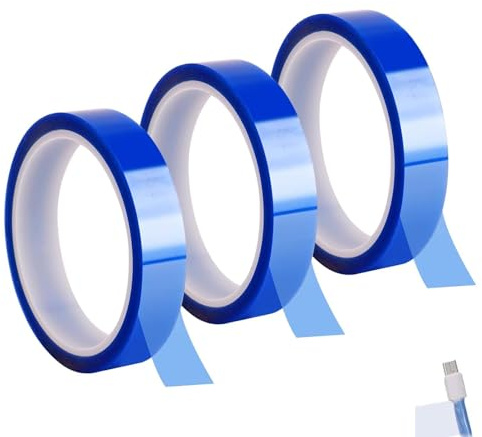 MOYWYCNO 3 Rollen Hitzebeständiges Klebeband, Sublimation Hohen Temperaturen Klebeband Polyimid Nickelband Hitzeschutzband Elektronik Isolierband für Elektronische Leiterplatten（Blau 20 × 33m）