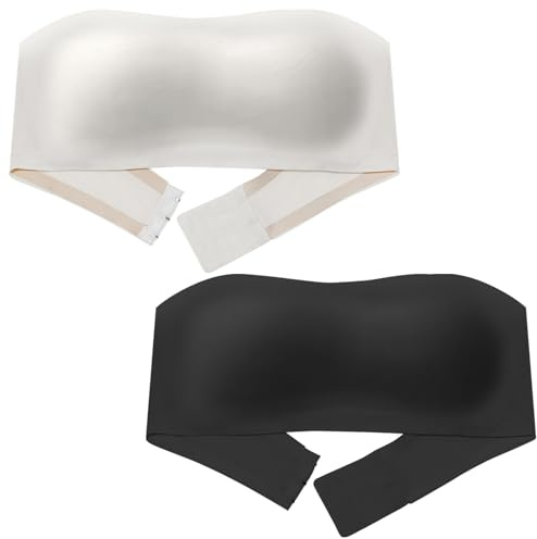 Happy Cherry Reggiseno a Fascia Push-up Senza Spalline Imbottito Bambina Bralette Causale Crop Tops Bandeau Bra Nero+Bianco XL 38/85