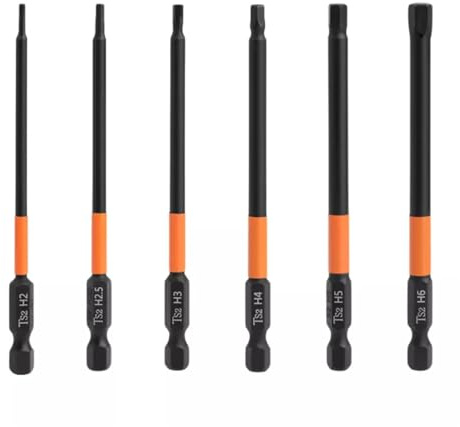 6pcs Assorted Magnetic Allen Key Wrench Drill Bit Attachment Set with 1/4 Inch Hex Shank S2 Steel H2/H2.5/H3/H4/H5/H6 Metric Impact Hex Head Screwdriver Bit Set - 3.93 Inch / 100mm Long