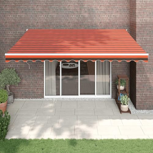 Gecheer Markise Einziehbar, Sonnenmarkise Einziehbar, Gelenkarmmarkise mit Kurbel, Terrassenmarkise Balkonmarkise Sonnenschutz, Orange und Braun 4,5x3 m Stoff und Aluminium