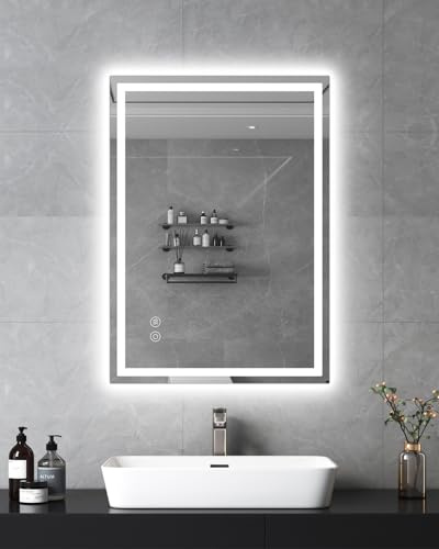 Habison LED-spegel med belysning, 50 x 70 cm badrumsspegel med touchströmbrytare, dimfri, dimbar ljus 3 färgtemperatur, minnesfunktion, vattentät IP44-spegel golvrum med ljus
