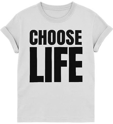Choose Life T Shirt Men and Women 80s Fancy Dress, (Medium, White)