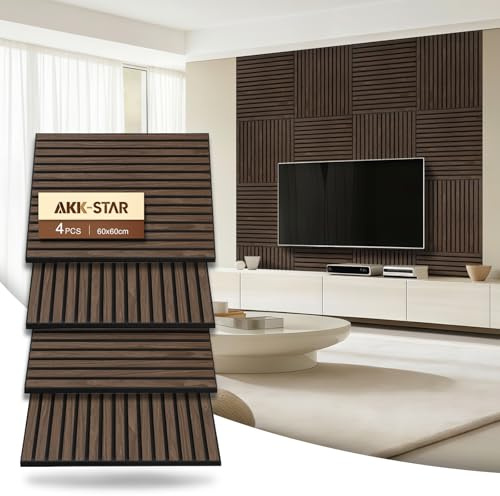 AKK-Star Acoustic Wall Panels 3D Decorative Soundproof Sound Absorbing Panels for Walls & Ceilings - Suitable for Living Room, Meeting Room, TV Wall(Black Walnut 11#, 4Pack-60cm)