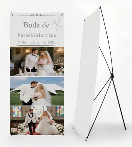 DUABELPHF Cartel Boda aqui Empieza la Fiesta con Soporte 60 x 160 cm-Moda Popular Banner de Bienvenida,Decoración Boda-Sube tu Foto, Fecha, Nombre, Texto