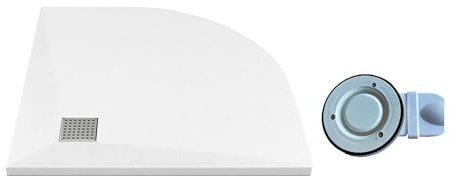 Vente-unique-Plato de ducha extraplano para sobreponer o encastrar recortable de resina SMC en cuarto círculo de círculo con sifón - Blanco - 90 x 90 cm - SYFORSA
