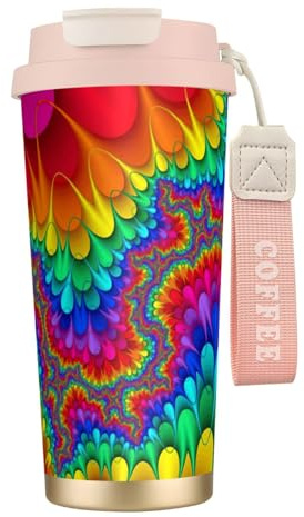 JEJEA Rainbow Tie Dye-Red Print Stainless Steel Insulated Mugs, Double Wall Coffee Cups, Coffee Travel Mug for Home Office